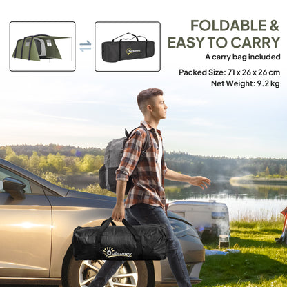 Inflatable Family Tunnel Tent for 3–6 People — Glamping Tent with Vestibule, Mesh Windows, Carry Bag, UPF50+ UV Protection, Waterproof, Olive