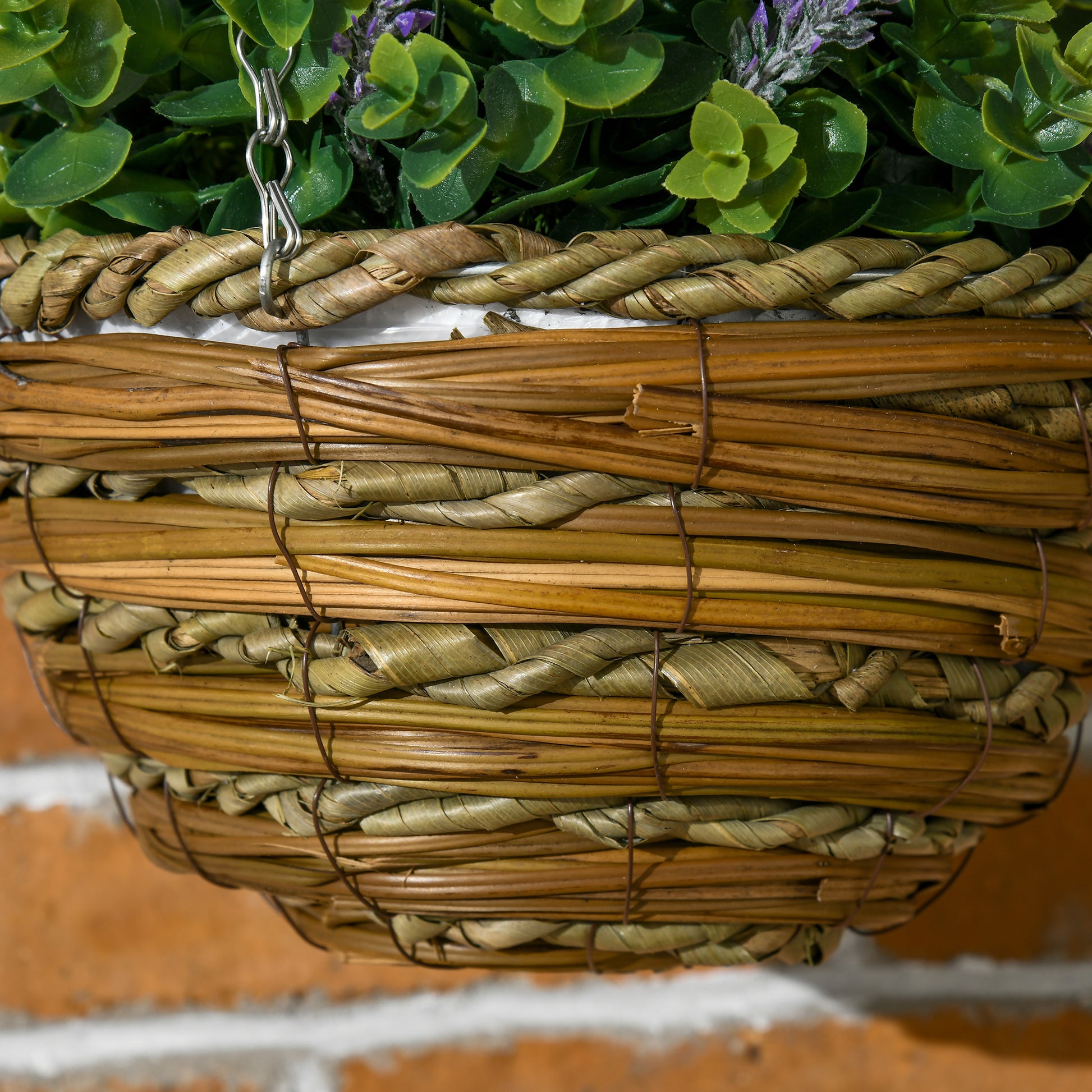 Set 2 Artificial Lavender Plants with Pot and Hook, PE and Wicker Artificial Plants, Ø25x34 cm, Green and Purple