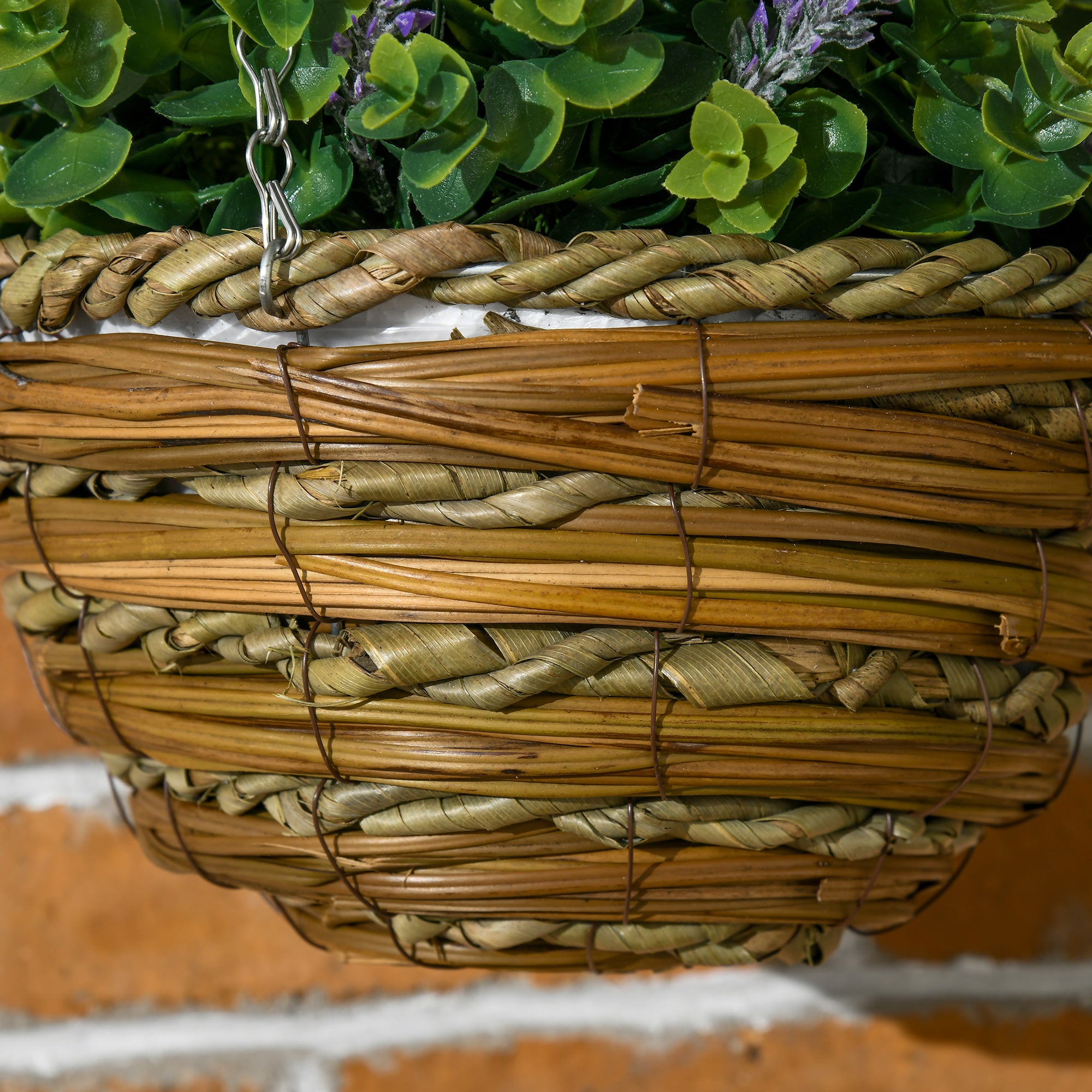 Set 2 Artificial Lavender Plants with Pot and Hook, PE and Wicker Artificial Plants, Ø25x34 cm, Green and Purple
