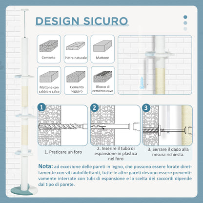 Ceiling Cat Scratching Post, Cat Gym with Adjustable Pole from 225-255 cm, Ball, Platforms and Whale-Shaped Base, White