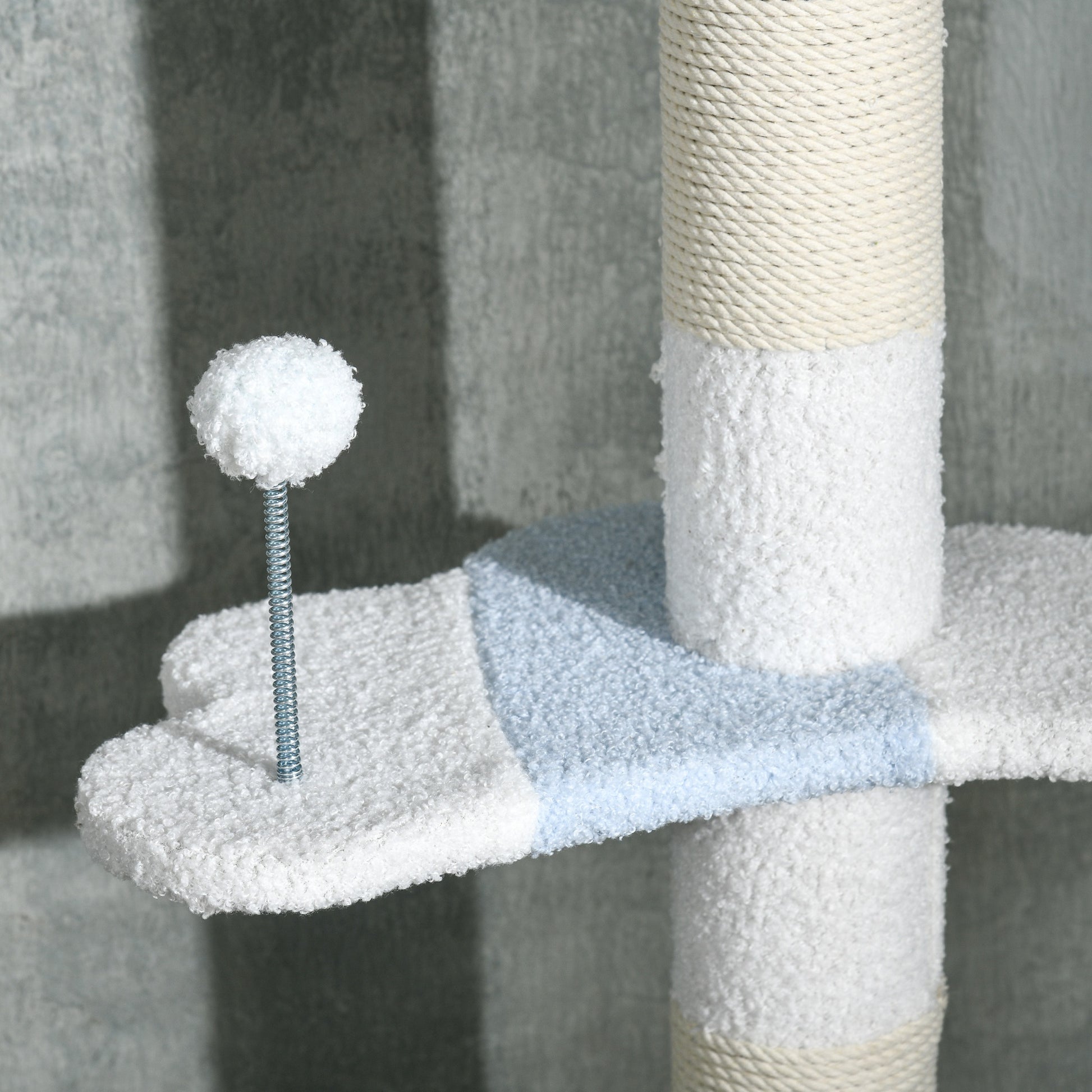 Ceiling Cat Scratching Post, Cat Gym with Adjustable Pole from 225-255 cm, Ball, Platforms and Whale-Shaped Base, White