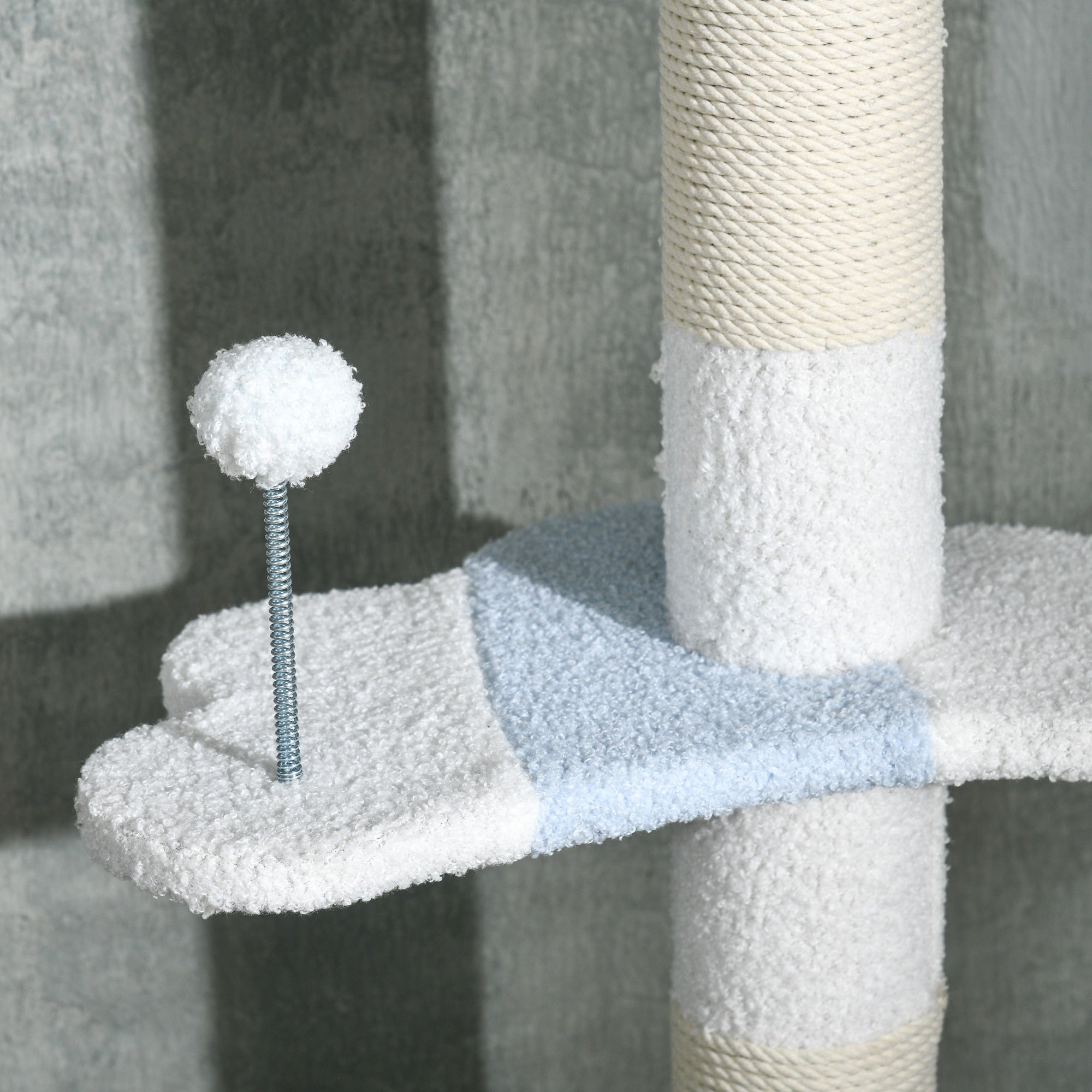 Ceiling Cat Scratching Post, Cat Gym with Adjustable Pole from 225-255 cm, Ball, Platforms and Whale-Shaped Base, White