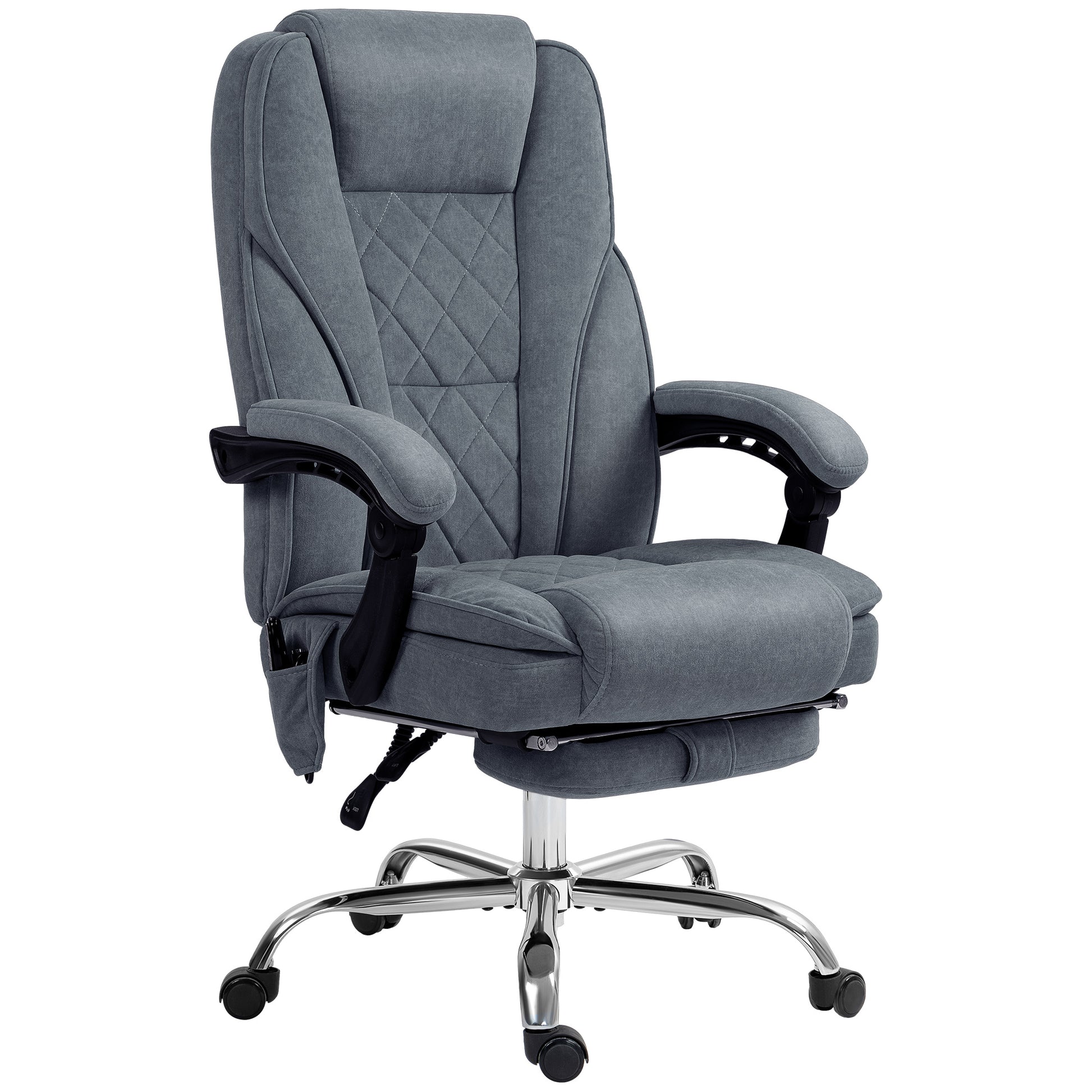Massage Office Chair with Heating Ergonomic Desk Chair with Adjustable Height Reclining Back Wired Remote Retractable Footrest 360° Swivel Dark Grey