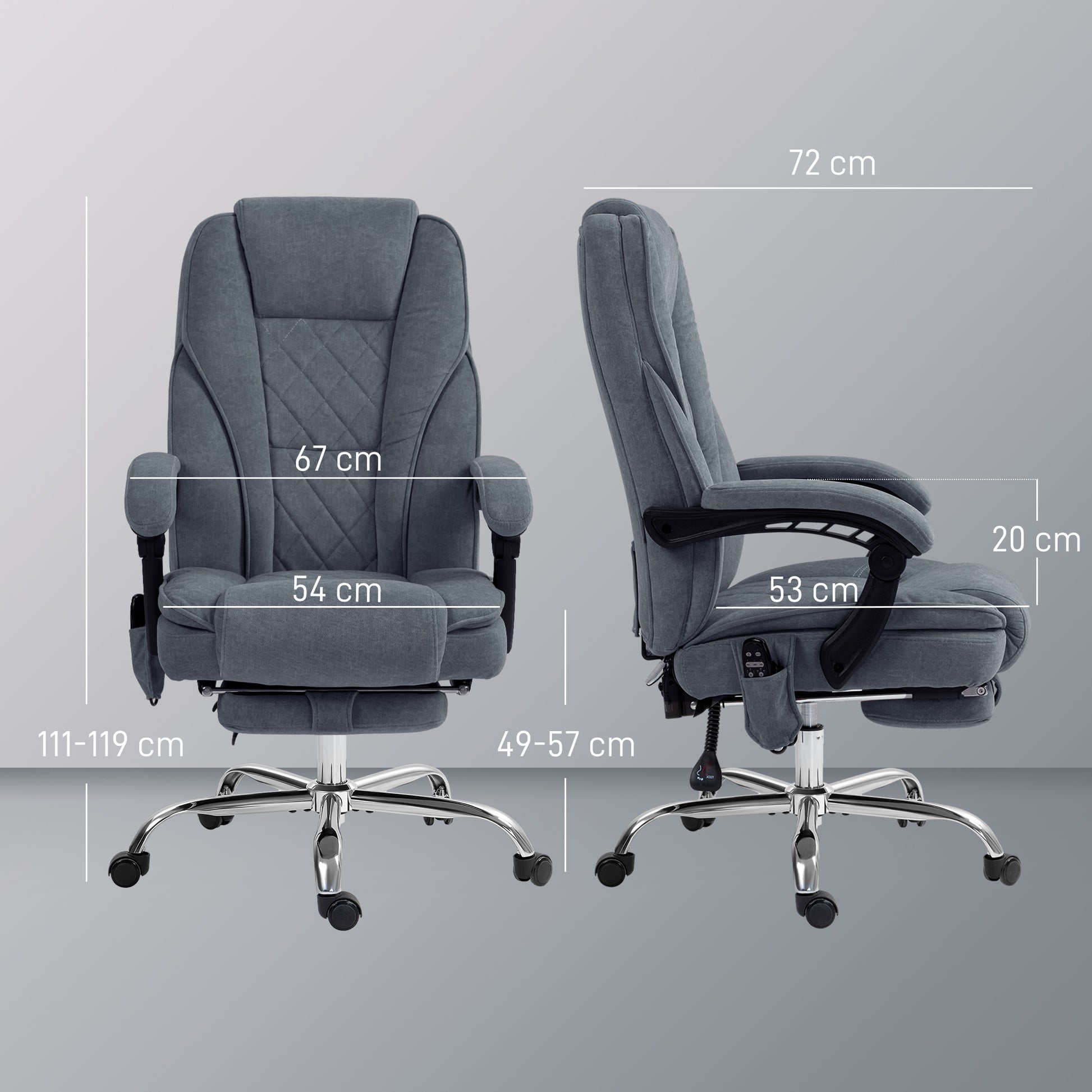 Massage Office Chair with Heating Ergonomic Desk Chair with Adjustable Height Reclining Back Wired Remote Retractable Footrest 360° Swivel Dark Grey