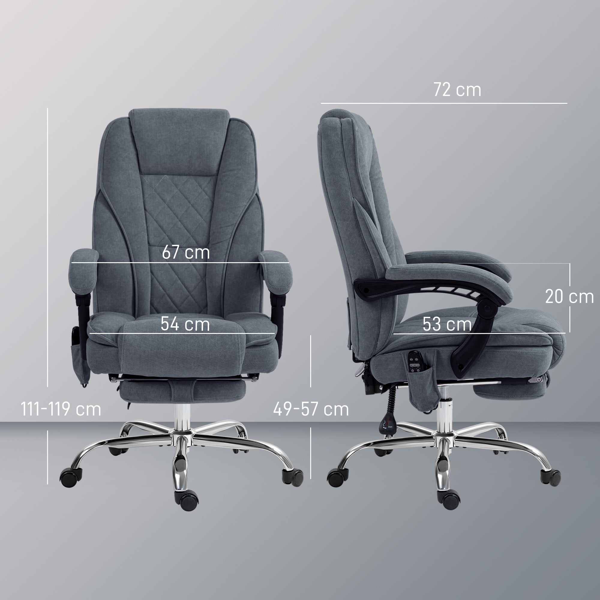 Massage Office Chair with Heating Ergonomic Desk Chair with Adjustable Height Reclining Back Wired Remote Retractable Footrest 360° Swivel Dark Grey