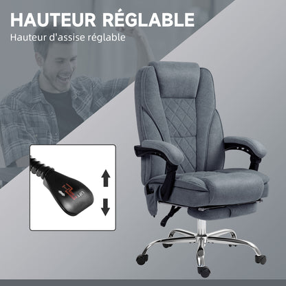 Massage Office Chair with Heating Ergonomic Desk Chair with Adjustable Height Reclining Back Wired Remote Retractable Footrest 360° Swivel Dark Grey