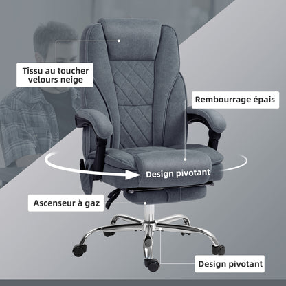 Massage Office Chair with Heating Ergonomic Desk Chair with Adjustable Height Reclining Back Wired Remote Retractable Footrest 360° Swivel Dark Grey