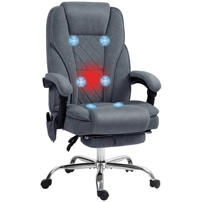 Massage Office Chair with Heating Ergonomic Desk Chair with Adjustable Height Reclining Back Wired Remote Retractable Footrest 360° Swivel Dark Grey
