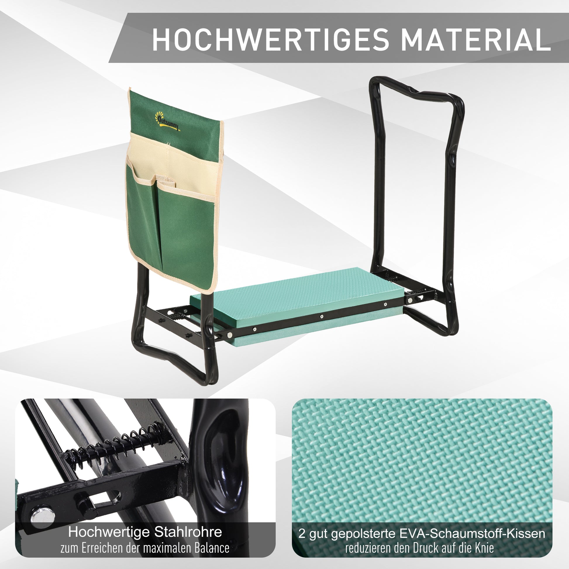 Folding Garden Kneeler Bench with Cushion, Supports up to 150 kg, Garden Bench for Kneeling & Sitting 58 x 28 x 49 cm Green