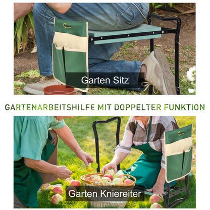 Folding Garden Kneeler Bench with Cushion, Supports up to 150 kg, Garden Bench for Kneeling & Sitting 58 x 28 x 49 cm Green