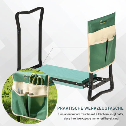 Folding Garden Kneeler Bench with Cushion, Supports up to 150 kg, Garden Bench for Kneeling & Sitting 58 x 28 x 49 cm Green