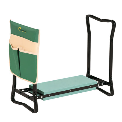 Folding Garden Kneeler Bench with Cushion, Supports up to 150 kg, Garden Bench for Kneeling & Sitting 58 x 28 x 49 cm Green