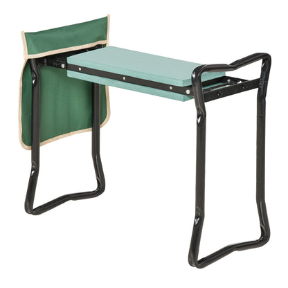 Folding Garden Kneeler Bench with Cushion, Supports up to 150 kg, Garden Bench for Kneeling & Sitting 58 x 28 x 49 cm Green