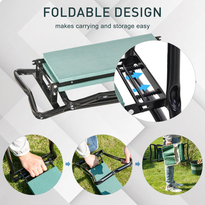 Folding Garden Kneeler Bench with Cushion, Supports up to 150 kg, Garden Bench for Kneeling & Sitting 58 x 28 x 49 cm Green