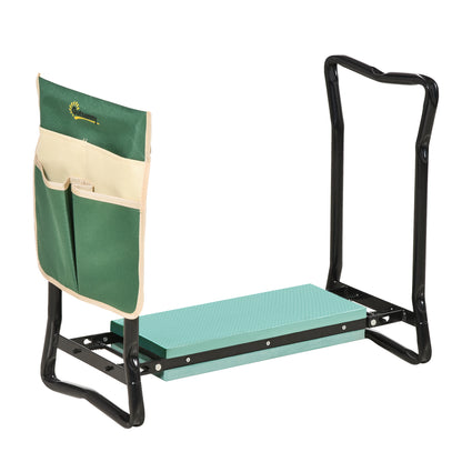 Folding Garden Kneeler Bench with Cushion, Supports up to 150 kg, Garden Bench for Kneeling & Sitting 58 x 28 x 49 cm Green