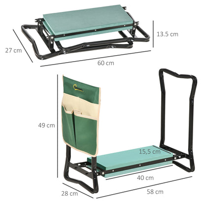 Folding Garden Kneeler Bench with Cushion, Supports up to 150 kg, Garden Bench for Kneeling & Sitting 58 x 28 x 49 cm Green