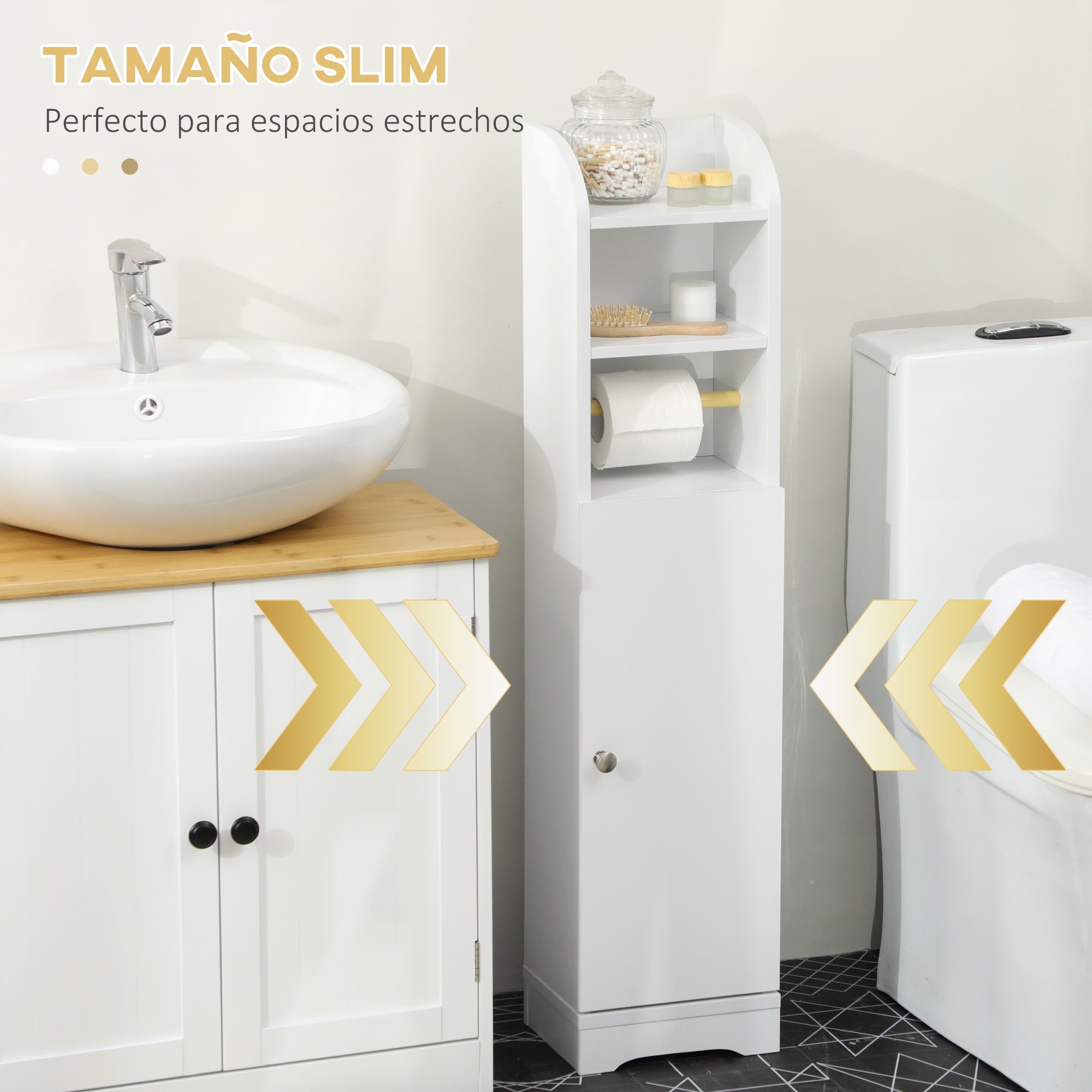 Bathroom Column Auxiliary Cabinet Multi-Purpose Bathroom Cabinet with Adjustable Shelf and Toilet Paper Holder for Bedroom 23x18x100 cm White