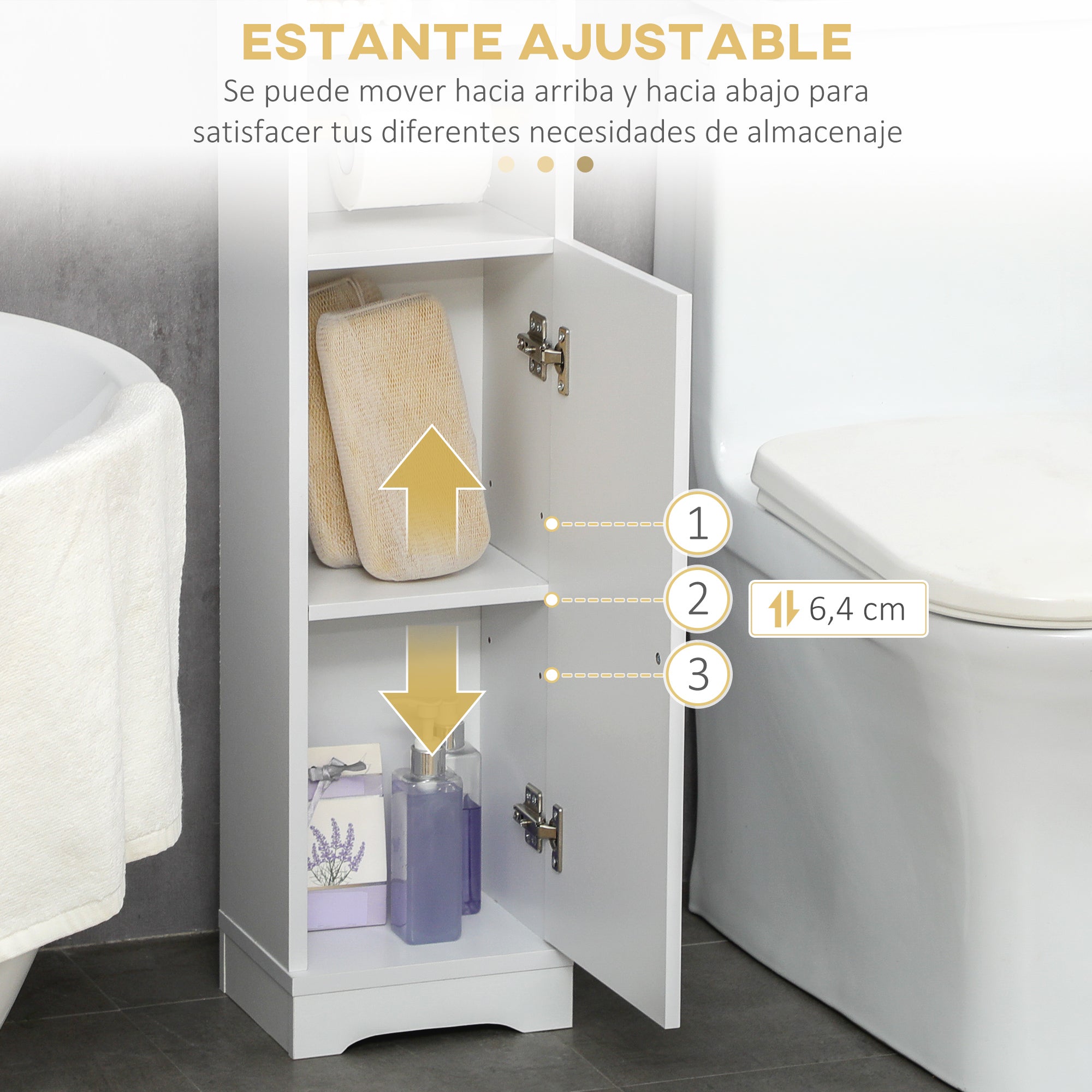 Bathroom Column Auxiliary Cabinet Multi-Purpose Bathroom Cabinet with Adjustable Shelf and Toilet Paper Holder for Bedroom 23x18x100 cm White