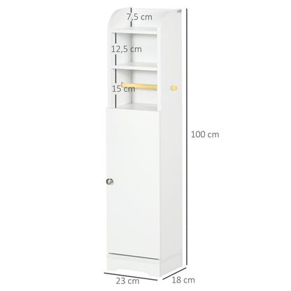 Bathroom Column Auxiliary Cabinet Multi-Purpose Bathroom Cabinet with Adjustable Shelf and Toilet Paper Holder for Bedroom 23x18x100 cm White