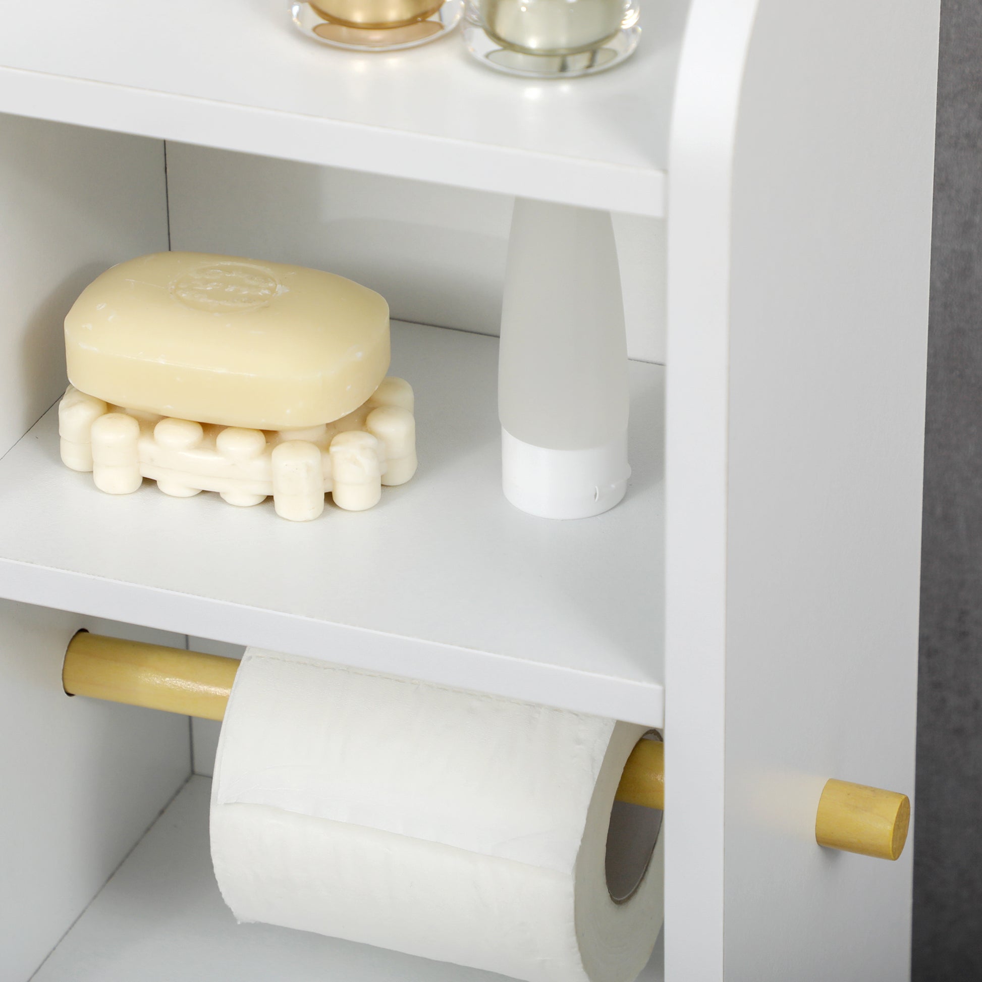 Bathroom Column Auxiliary Cabinet Multi-Purpose Bathroom Cabinet with Adjustable Shelf and Toilet Paper Holder for Bedroom 23x18x100 cm White