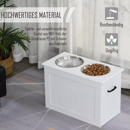 Elevated Dog Bowl Feeding Station with Storage Space Water Bowl 2 x 2000ml Stainless Steel Bowls Dog Bowls Feeding Bowl Food Station for Dogs Cats White