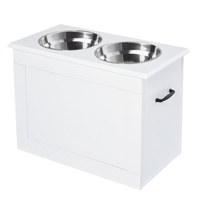 Elevated Dog Bowl Feeding Station with Storage Space Water Bowl 2 x 2000ml Stainless Steel Bowls Dog Bowls Feeding Bowl Food Station for Dogs Cats White