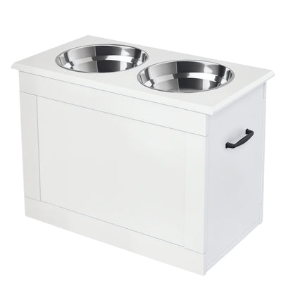 Elevated Dog Bowl Feeding Station with Storage Space Water Bowl 2 x 2000ml Stainless Steel Bowls Dog Bowls Feeding Bowl Food Station for Dogs Cats White
