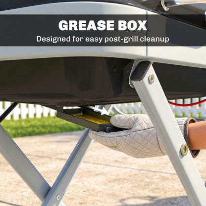 Portable 1-Burner 2.5 kW Folding Gas Grill with Cart, Side Shelf, Lid Thermometer & Drip Tray — Tabletop Outdoor Grill for BBQ, Camping & Garden