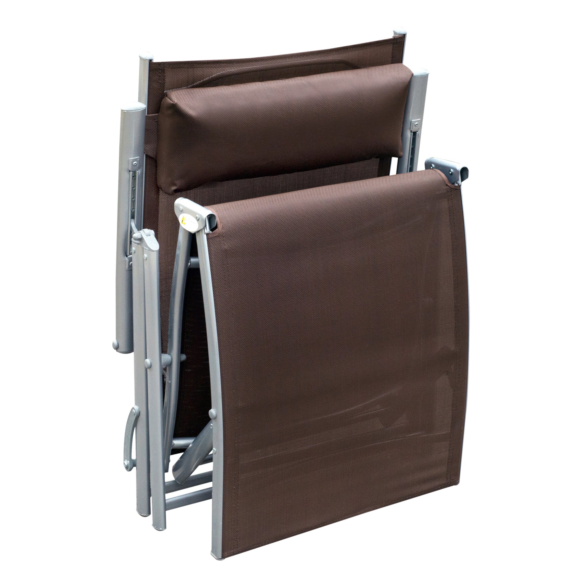Folding Sun Lounger Beach Chair with Headrest, 7-Position Adjustable Backrest Garden Lounger Relax Chair Outdoor Sunbed up to 165 kg Load Capacity, for Garden Holiday Outdoor, Brown