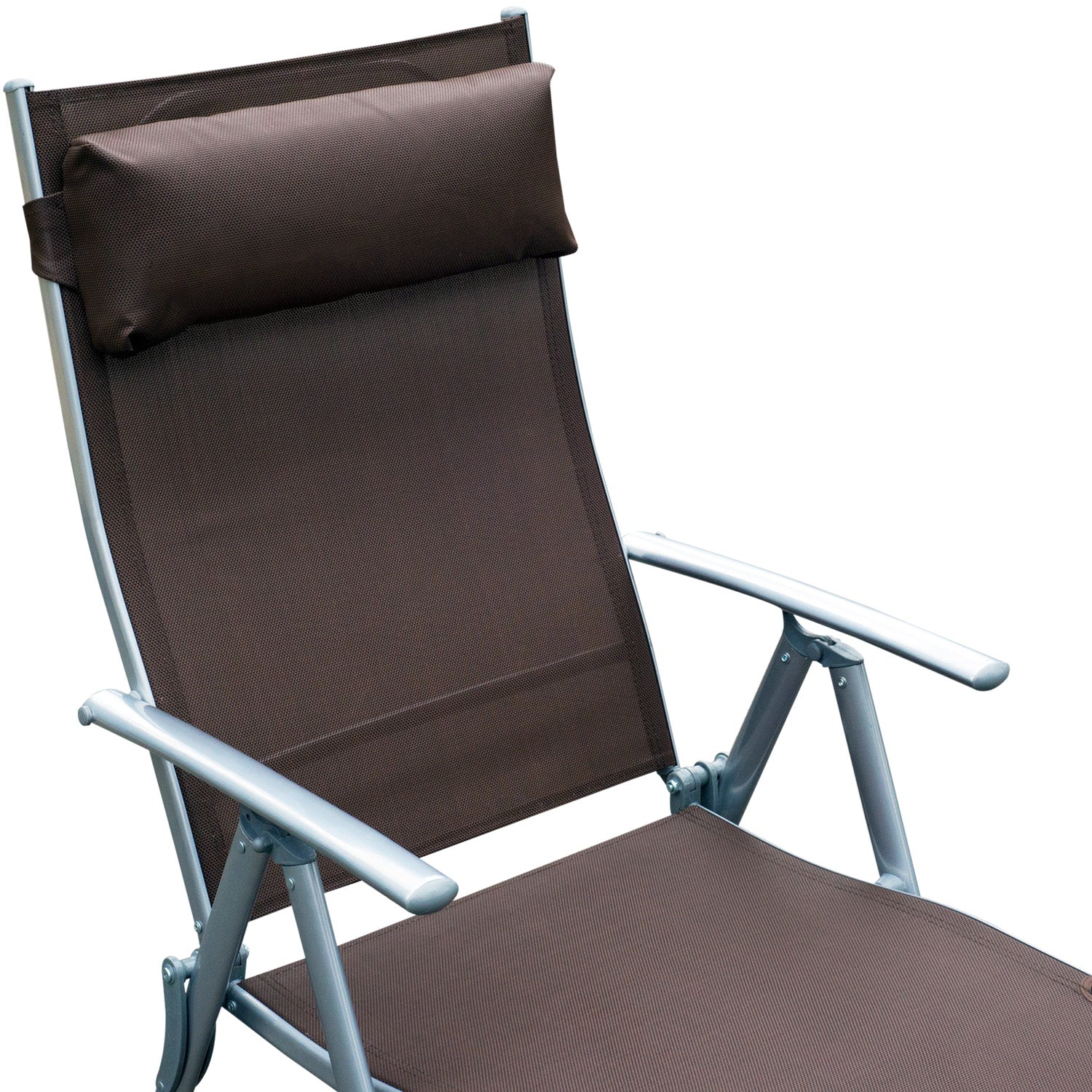 Folding Sun Lounger Beach Chair with Headrest, 7-Position Adjustable Backrest Garden Lounger Relax Chair Outdoor Sunbed up to 165 kg Load Capacity, for Garden Holiday Outdoor, Brown