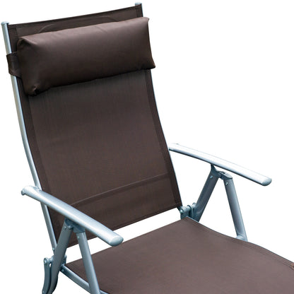 Folding Sun Lounger Beach Chair with Headrest, 7-Position Adjustable Backrest Garden Lounger Relax Chair Outdoor Sunbed up to 165 kg Load Capacity, for Garden Holiday Outdoor, Brown