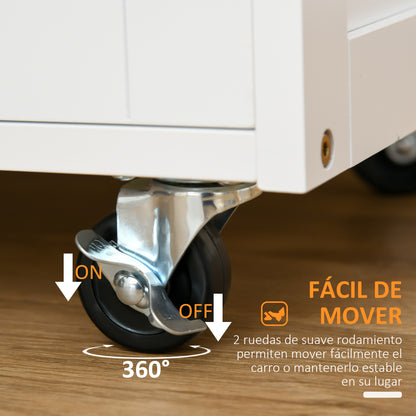 Kitchen Cart Utility Trolley with Wheels Drawer 2 Storage Cabinets and 3 Open Shelves for 9 Bottles for Dining Room Restaurant 67x37x87 cm White