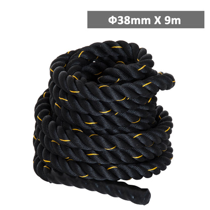 Battle Rope Ø38 mm 9m Length Battling Power Exercise Fitness Crossfit Polyester Ultra Resistant Black