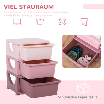 Drawer Cabinet for Kids with Storage Space Storage Boxes Toy Organizer Toy Box Three Levels for Kids' Room 3-6 Years Kids' Furniture Pink 37 x 37 x 56.5 cm