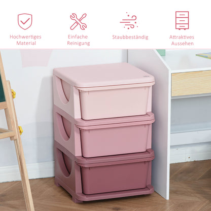 Drawer Cabinet for Kids with Storage Space Storage Boxes Toy Organizer Toy Box Three Levels for Kids' Room 3-6 Years Kids' Furniture Pink 37 x 37 x 56.5 cm