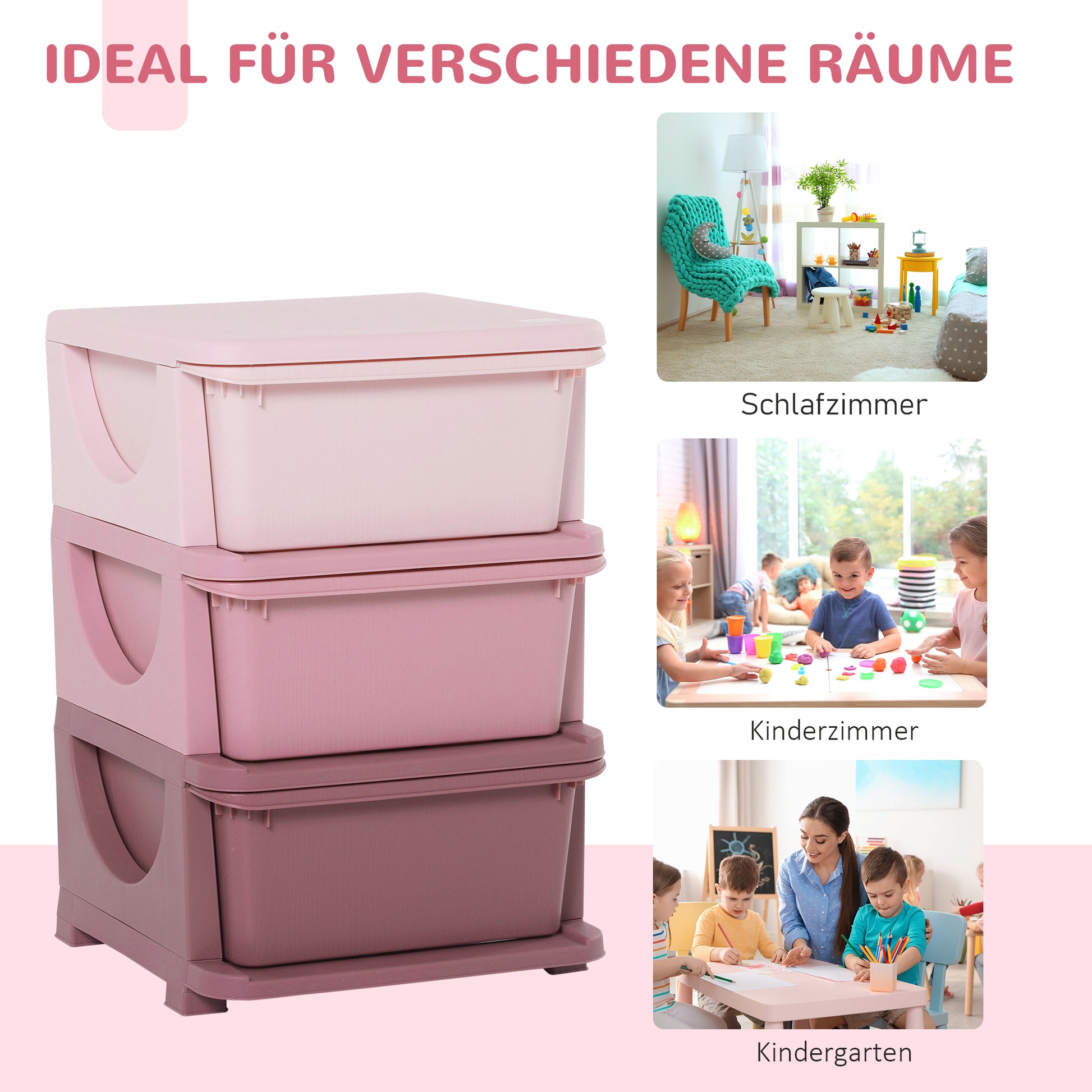 Drawer Cabinet for Kids with Storage Space Storage Boxes Toy Organizer Toy Box Three Levels for Kids' Room 3-6 Years Kids' Furniture Pink 37 x 37 x 56.5 cm