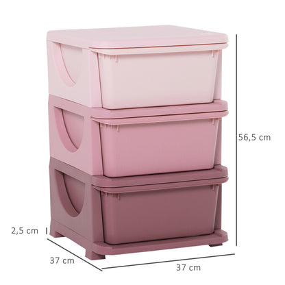 Drawer Cabinet for Kids with Storage Space Storage Boxes Toy Organizer Toy Box Three Levels for Kids' Room 3-6 Years Kids' Furniture Pink 37 x 37 x 56.5 cm