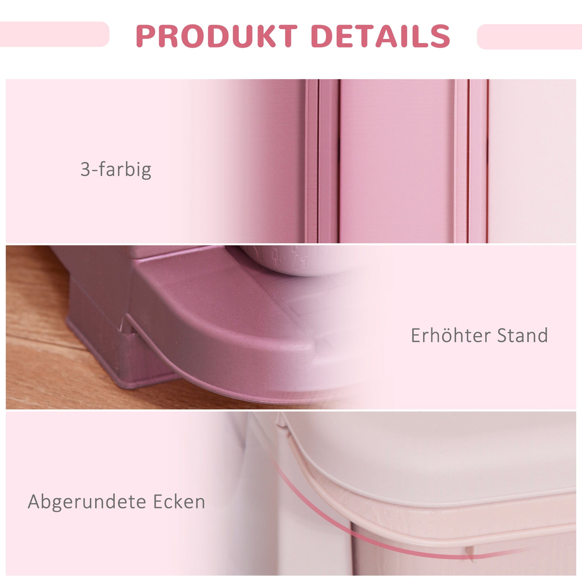 Drawer Cabinet for Kids with Storage Space Storage Boxes Toy Organizer Toy Box Three Levels for Kids' Room 3-6 Years Kids' Furniture Pink 37 x 37 x 56.5 cm