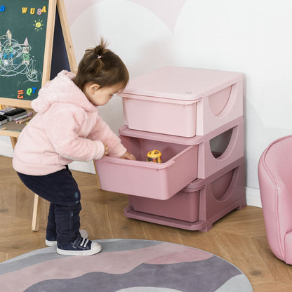 Drawer Cabinet for Kids with Storage Space Storage Boxes Toy Organizer Toy Box Three Levels for Kids' Room 3-6 Years Kids' Furniture Pink 37 x 37 x 56.5 cm