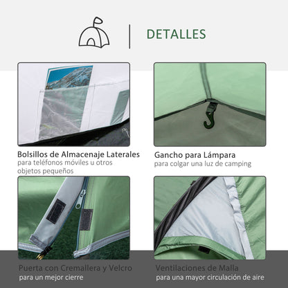 Family Tunnel Tent for 2-3 People Foldable Waterproof 2000+ mm UV Resistant 20+ Lightweight with Vestibule and 4 Seasons for Camping Hiking Festivals 426x206x154 cm Green