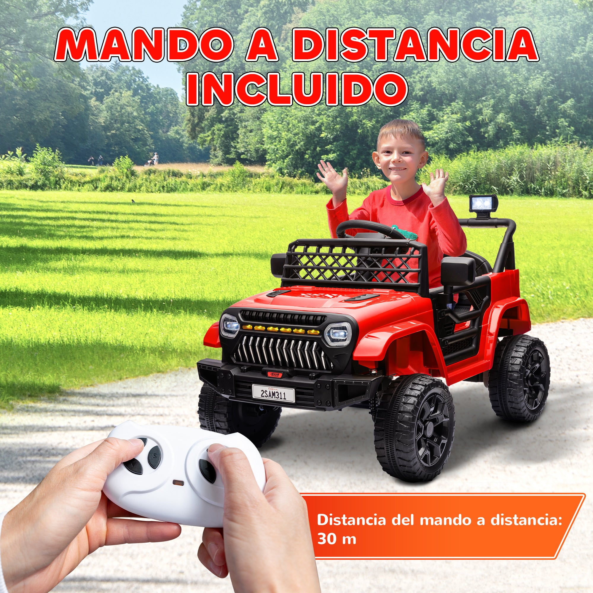 Electric Car for Kids 3+ Years Old 12V Kids' Electric Car with Remote Control Adjustable Speed USB Headlights Horn Red