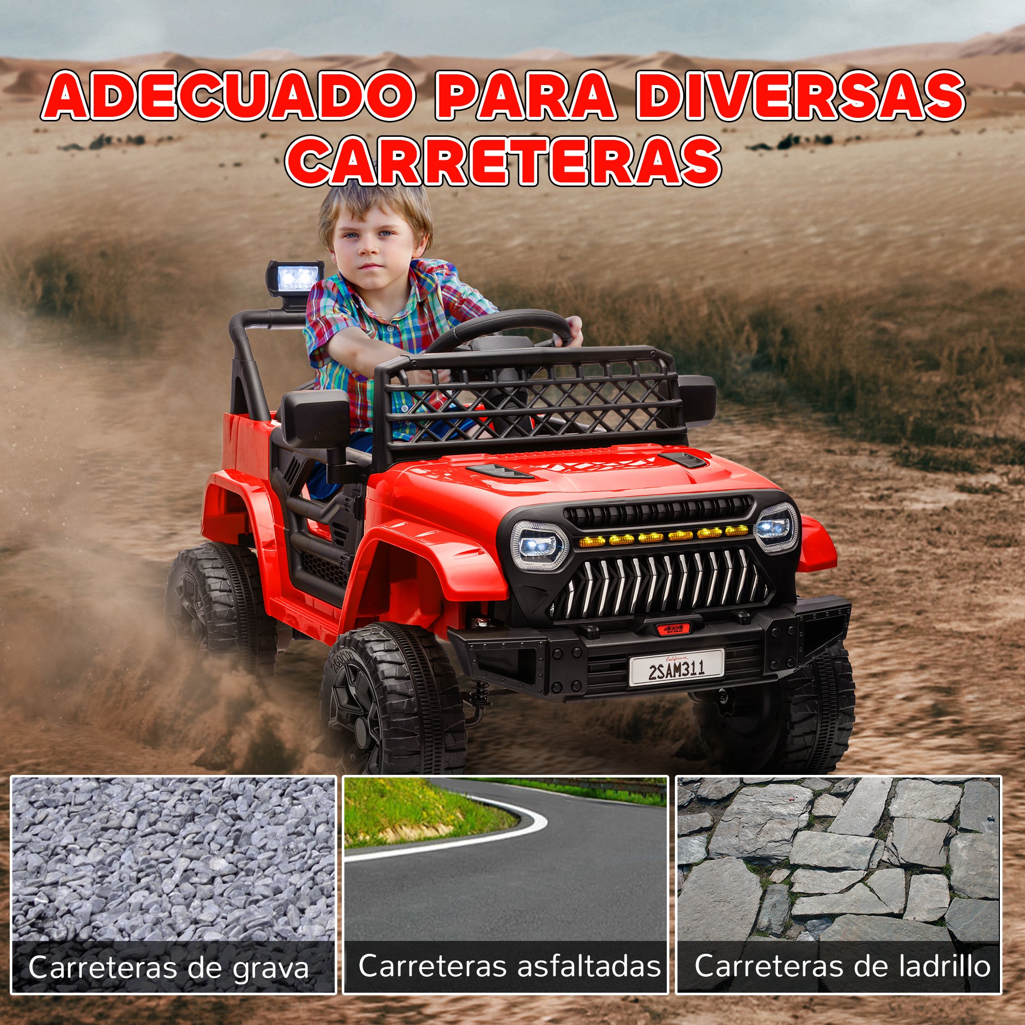 Electric Car for Kids 3+ Years Old 12V Kids' Electric Car with Remote Control Adjustable Speed USB Headlights Horn Red