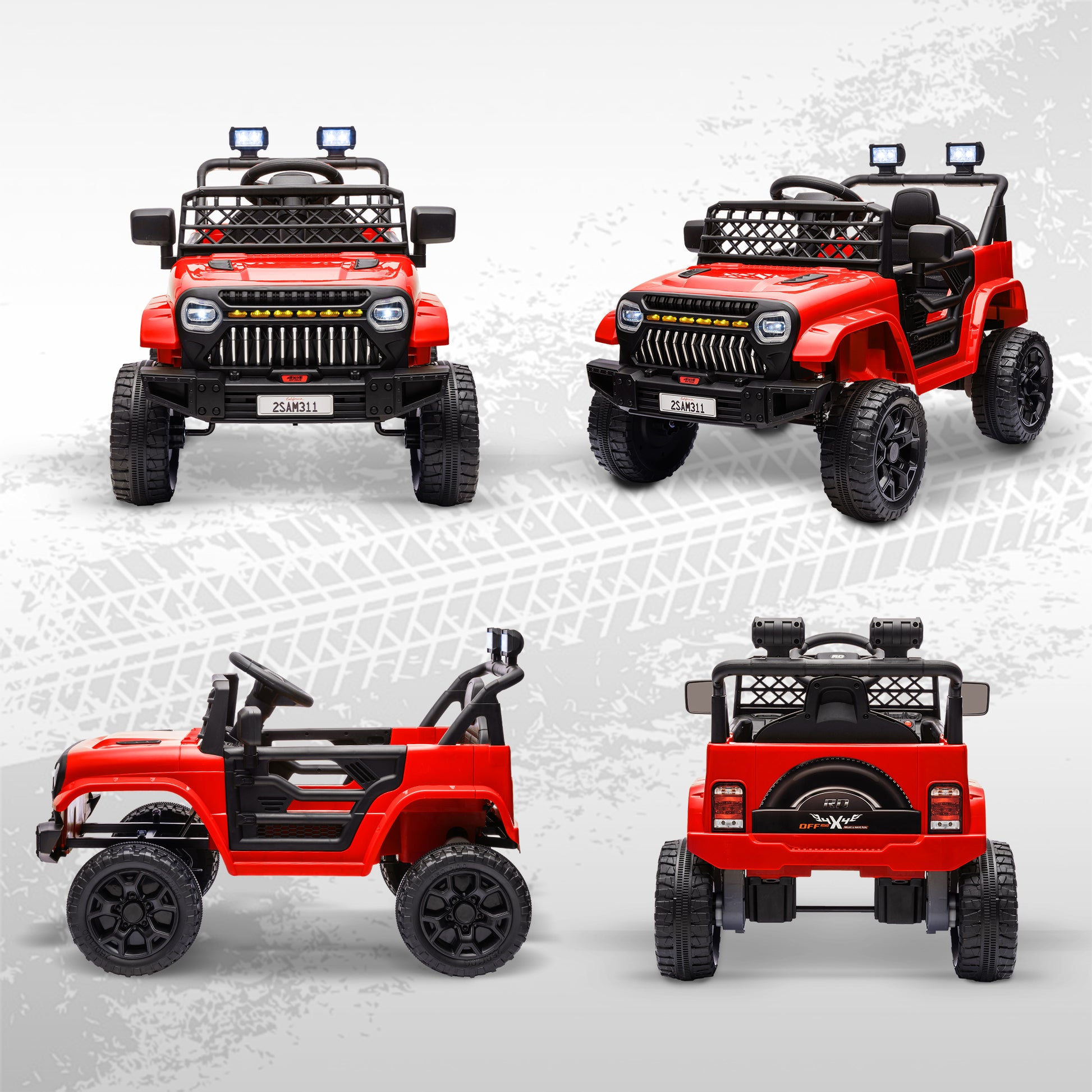 Electric Car for Kids 3+ Years Old 12V Kids' Electric Car with Remote Control Adjustable Speed USB Headlights Horn Red