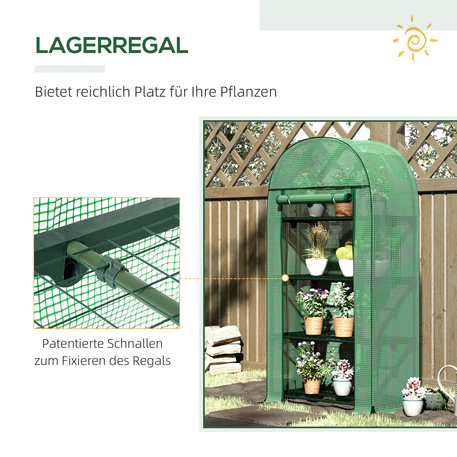 Balcony Mini Greenhouse with 4 Shelves, Mini Greenhouse, Greenhouse, Tomato House, Plant House, Cold Frame, Metal, Green, 80 x 49 x 160 cm