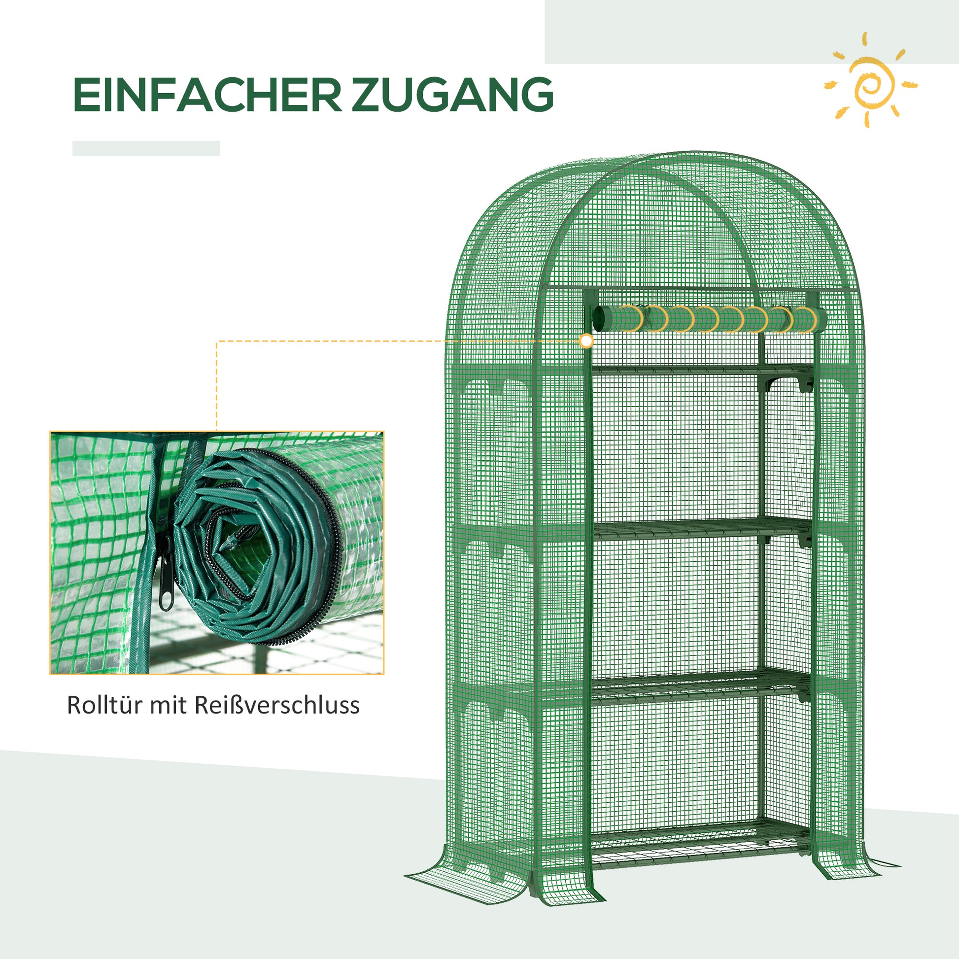 Balcony Mini Greenhouse with 4 Shelves, Mini Greenhouse, Greenhouse, Tomato House, Plant House, Cold Frame, Metal, Green, 80 x 49 x 160 cm