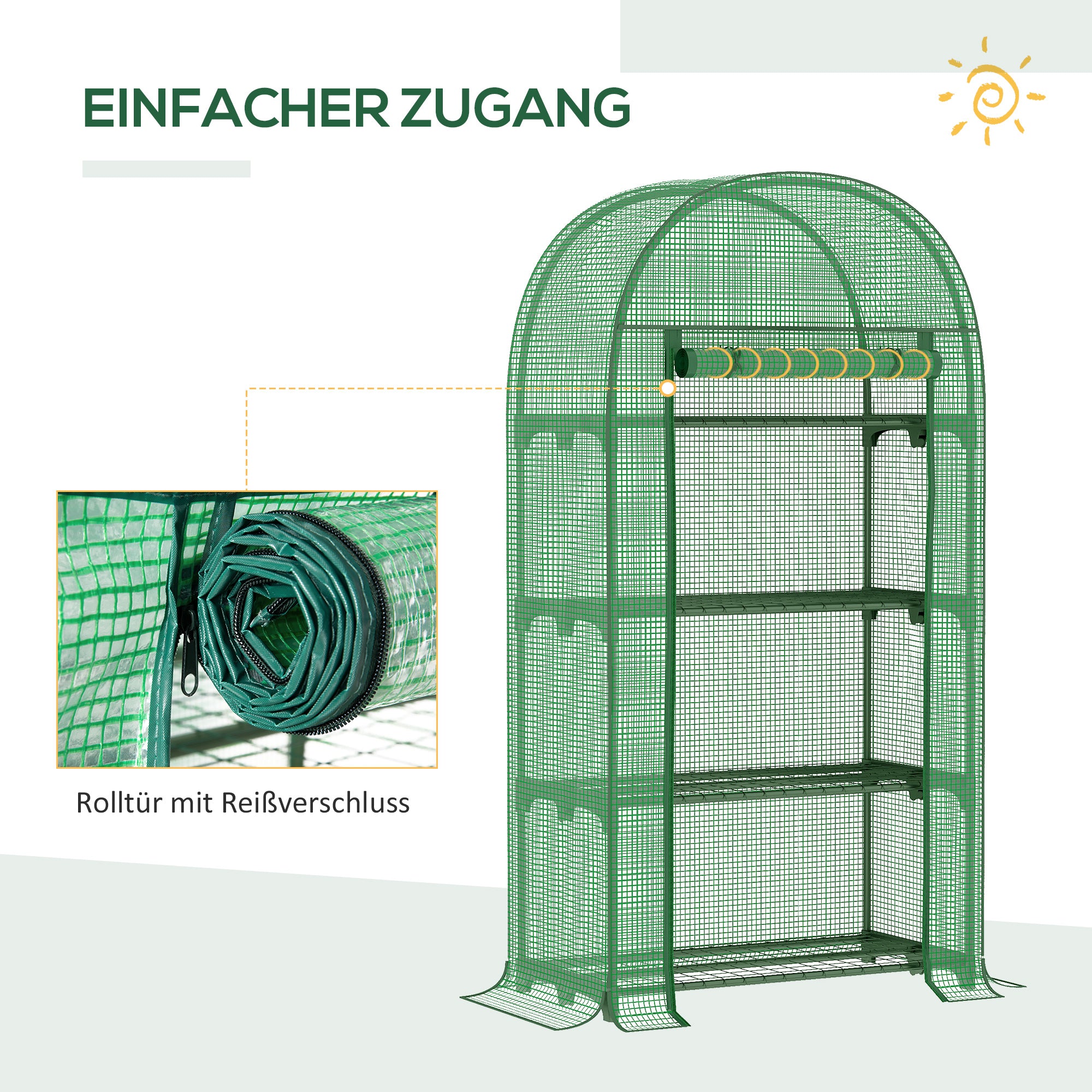 Balcony Mini Greenhouse with 4 Shelves, Mini Greenhouse, Greenhouse, Tomato House, Plant House, Cold Frame, Metal, Green, 80 x 49 x 160 cm