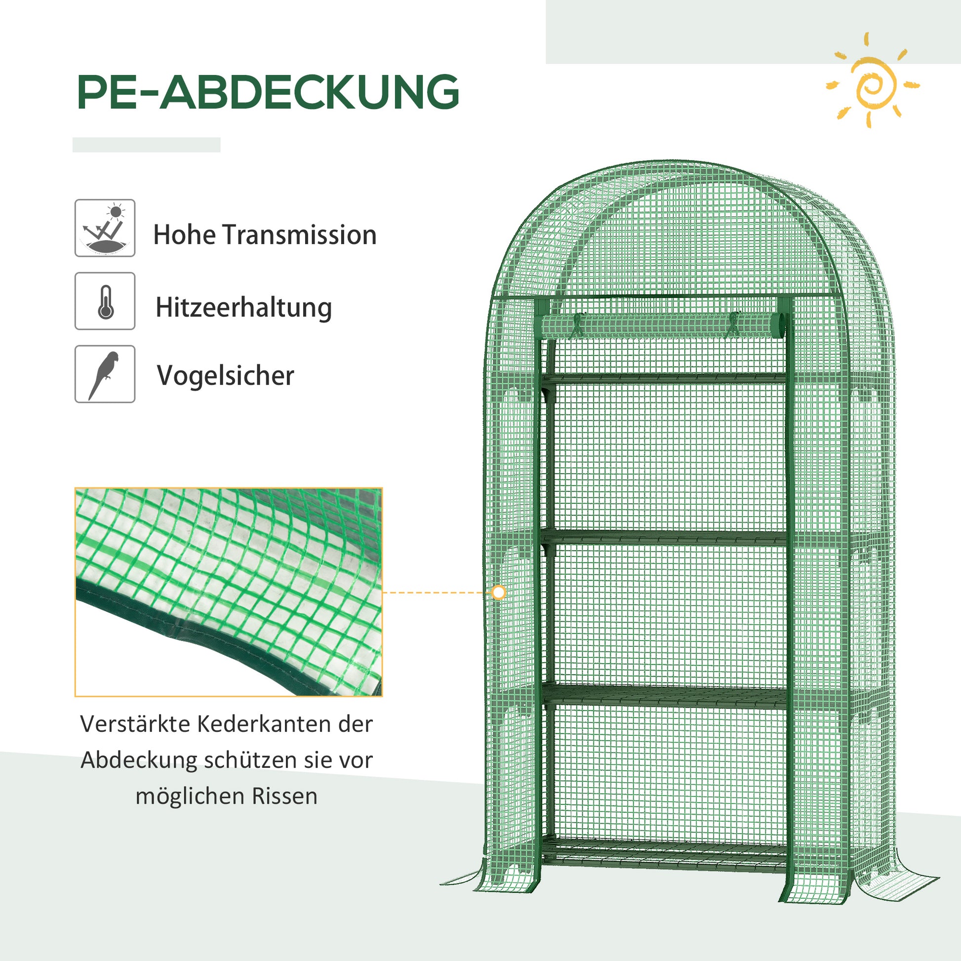 Balcony Mini Greenhouse with 4 Shelves, Mini Greenhouse, Greenhouse, Tomato House, Plant House, Cold Frame, Metal, Green, 80 x 49 x 160 cm