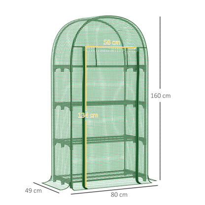 Balcony Mini Greenhouse with 4 Shelves, Mini Greenhouse, Greenhouse, Tomato House, Plant House, Cold Frame, Metal, Green, 80 x 49 x 160 cm