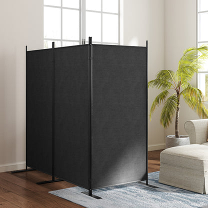 3-Panel Foldable and Adjustable Outdoor Windbreak with Wide Feet, Polyester and Metal Garden Divider, 252x44x176 cm, UV30+, Dark Grey