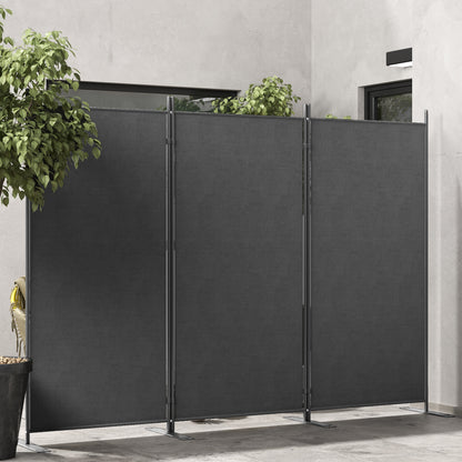3-Panel Foldable and Adjustable Outdoor Windbreak with Wide Feet, Polyester and Metal Garden Divider, 252x44x176 cm, UV30+, Dark Grey